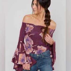 Free people birds of paradise top Floral Off-Shoulder Top